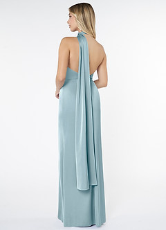 Azazie Kaylani Bridesmaid Dresses Moody Blue Mermaid High Neck Stretch Satin Dress image2