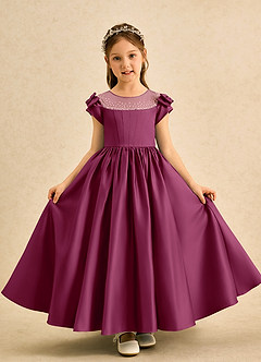 Azazie Toffee Abiti da Ragazza di Fiori Abito Stile Principessa in Raso Opaco Fiocco Gelso image2