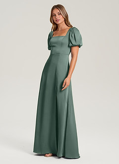 Azazie Fyona Vestidos de madrinha de casamento Vestido Musgo Marinho de Cetim elástico de Linha A com Plissado image3