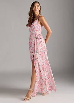Azazie Chanel Robes de demoiselle d'honneur Robe Trapèze en Mousseline de soie Plissée Aquarelle Florale Abstraite image3