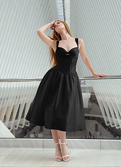 Arwen Black Dropped Waist Midi Dress image9