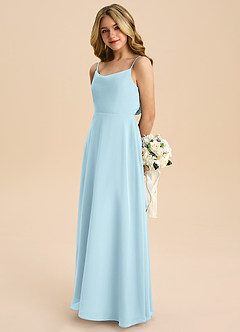 Azazie Shale Junior Cloud Blue A-Line Bow Chiffon Dress image6
