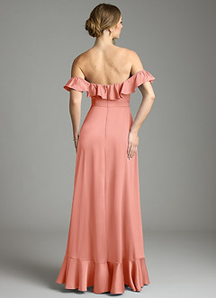 Azazie Lyra Bridesmaid Dresses Coral A-Line Off the Shoulder Stretch Satin Convertible Dress image10