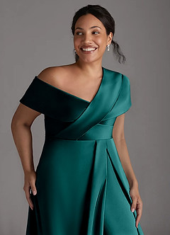Azazie Milton Mother of the Bride Dresses Peacock A-Line Pleated Stretch Satin Dress image13