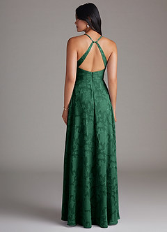 Azazie Davis Bridesmaid Dresses Dark Green A-Line Pleated Floral Burnout Dress image2