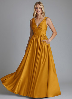 Azazie Delmie Bridesmaid Dresses Butterscotch A-Line Corset Stretch Satin Dress image6