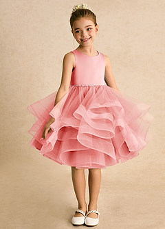 Azazie Tinie Flower Girl Dresses Coral Ball-Gown Bow Tulle Dress image3