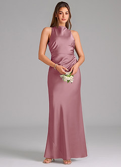 Azazie Evadne Bridesmaid Dresses Vintage Mauve A-Line Pleated Stretch Satin Dress image5