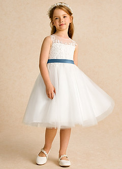 Azazie Lettie Blumenmädchenkleider Ballkleid Spitze Kleid Elfenbein Bermudablau image4
