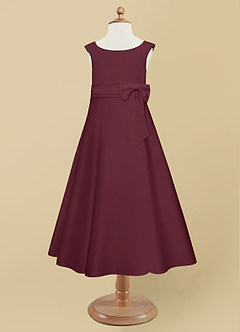 Azazie Lindy vestidos de niña de las flores Vestido de Cabernet de Satin Mate de Acampanado con Plisado image10