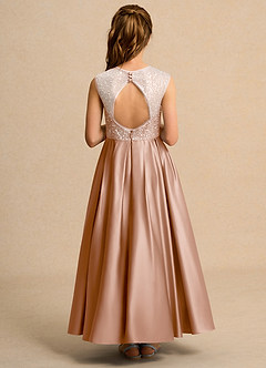 Azazie Candy Girl Flower Girl Dresses Champagne Rose Ball-Gown Bow Matte Satin Dress image3