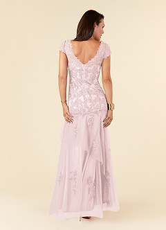 Azazie Romy Mother of the Bride Dresses Blushing Pink Mermaid V-Neck Sequins Tulle Dress image4