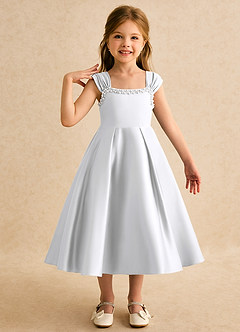 Azazie Yosemite Jurken voor bloemenmeisjes Baljurk Jurk van Mat Satijn Sweetheart Halslijn Wit image1