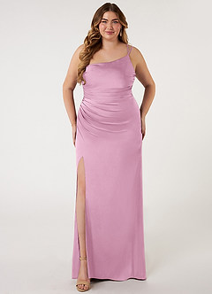 Azazie Eren Bridesmaid Dresses Candy Pink Mermaid One Shoulder Stretch Satin Dress image6