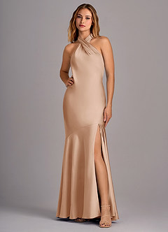 Azazie Lorena Bridesmaid Dresses English Rose Mermaid Pleated Stretch Satin Dress image1