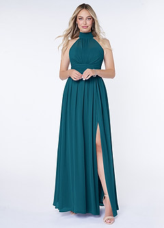 Azazie Iman Bridesmaid Dresses Ink Blue A-Line A-Line Ruched Chiffon Dress image1
