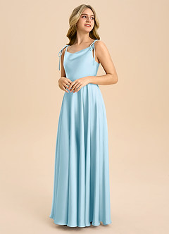 Azazie Popsy Junior Linia A Ukłon Satyna elastyczna Długość podłogi Młodsza druhna Sukienka image4