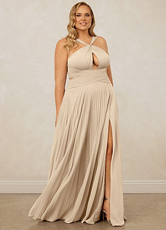 Christian Siriano Bridal for Azazie 1009 Bridesmaid Dresses Champagne A-Line Pleated Chiffon Dress image12