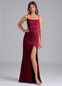 Azazie Donielle Bridesmaid Dresses Burgundy Mermaid Corset Stretch Satin Dress image1