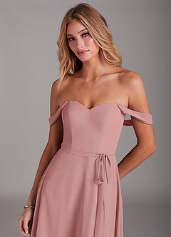 Azazie Aaron Bridesmaid Dresses Dusty Rose A-Line Off the Shoulder Chiffon Convertible Dress image7