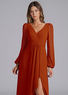 Azazie Omari Bridesmaid Dresses Paprika A-Line Long Sleeve Chiffon Dress image7