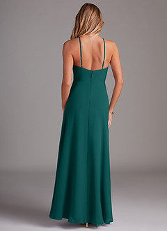 Azazie Bailey Bridesmaid Dresses Peacock A-Line Halter Side Slit Chiffon Dress image2