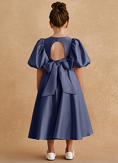 Azazie Sugarplum Flower Girl Dresses Stormy A-Line with Sleeves Matte Satin Dress image2