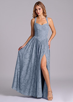 Azazie Francis Abiti da Damigella Abito A-Line in Burnout Floreale Corsetto Blu Polveroso image4