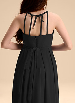 Azazie Arianthe Junior Abito A-Line in Chiffon Plissettato Nero image8