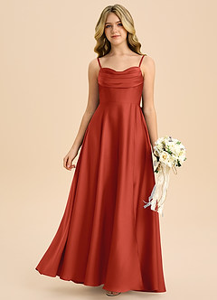 Azazie Bear Junior A-Linie Herzausschnitt Stretch-Satin Kleid Rost image3