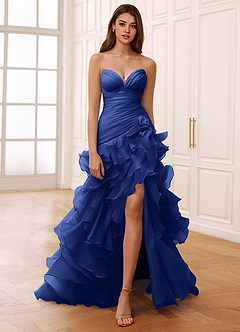 royal blue color dress Royal Blue Long Prom Dress with Slit,Evening Dresses with Feather jkprom