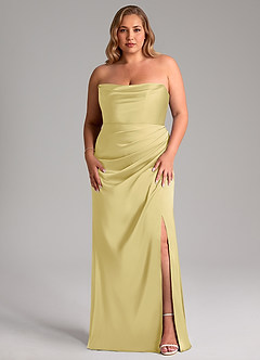 Azazie Leonis Bridesmaid Dresses Lemon Sorbet Mermaid Pleated Stretch Satin Convertible Dress image9