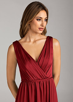 Azazie Tanicia Brautjungfernkleider Eine Linie Plissee Stretch-Satin Kleid Scharlachrot image6