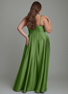 Azazie Elle Vestidos de damas de honor Vestido Albahaca de Satén Elástico de Línea A con Plisado image9