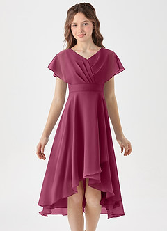 Azazie Graciela Junior Mulberry A-Line Pleated Chiffon Dress image3