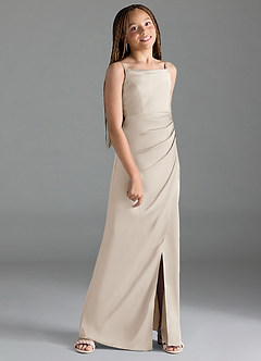 Azazie Leonis Junior Frost A-Line Pleated Stretch Satin Dress image3