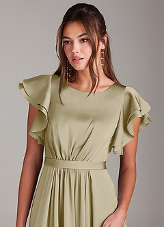 Azazie Daphne Modest brudtärna klänningar Klänning A-Linje Ruched Golvlängd Stretch Satin image5