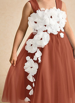 Azazie Dovey Abiti da Ragazza di Fiori Abito Principessa in Tulle Fiocco Auburn image7