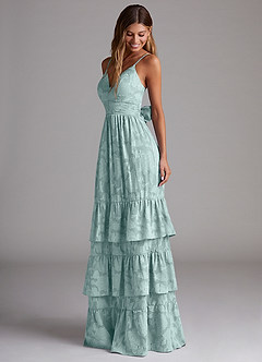 Azazie Nathalia Bridesmaid Dresses Mist A-Line Bow Floral Burnout Dress image3