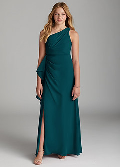 Azazie Maive Junior Pine A-Line Pleated Chiffon Dress image2