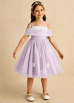 Azazie May Flower Girl Dresses Frosted Lilac Ball-Gown Pleated Tulle Dress image7