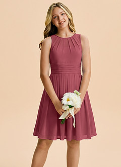 Azazie Bibiane Junior Merlot A-Line Pleated Chiffon Dress image1