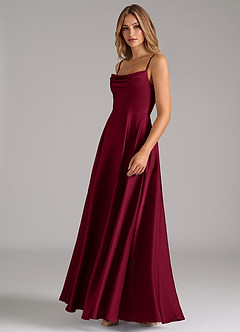 Azazie Elle Bridesmaid Dresses Burgundy A-Line Pleated Stretch Satin Dress image6