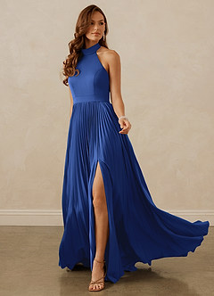 Christian Siriano Bridal for Azazie 1007 Bridesmaid Dresses Royal Blue A-Line Pleated Stretch Satin Dress image2