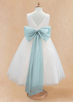 Azazie Kavi Flower Girl Dresses Ivory Mist A-Line Bow Matte Satin Dress image8