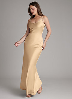 Azazie Ambra Brudtärnklänningar Klä av Sjöjungfru i Stretch Satin Plisserad Champagne image3
