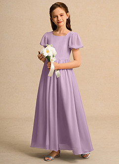 Azazie Lilia Girls Formal vestidos de niña de las flores Vestido de Glicinia de Gasa de Corte en A con Con mangas image3