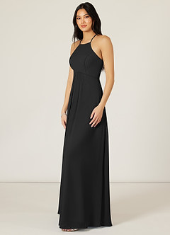 Azazie Sarah Bridesmaid Dresses Black Empire Pleated Chiffon Dress image4
