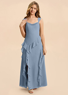 Azazie Sloane Junior A-Linie Herzausschnitt Chiffon Kleid Staubblau image6