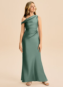 Azazie Emerson Junior Vestido de Eucalipto de Satén Elástico de Corte Recto con Vestidos sin tirantes image3